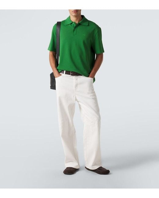 Loewe Green Logo Embroidered Cotton Polo Shirt for men