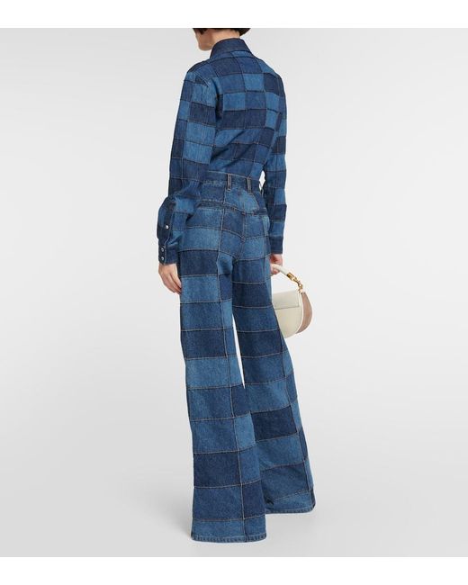 Jeans A Gamba Ampia Con Design Patchwork di Chloé in Blue