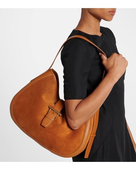 Alexander McQueen Brown T-Bar Medium Suede Shoulder Bag