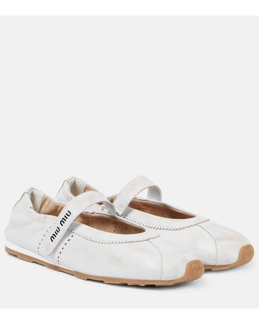 Miu Miu White Leather Mary Jane Flats