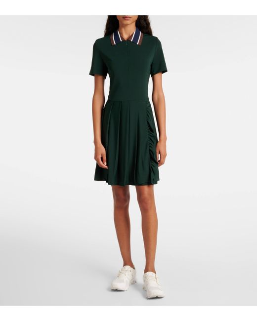 Tory Sport Green Pleated Zip-Up Tennis Dress