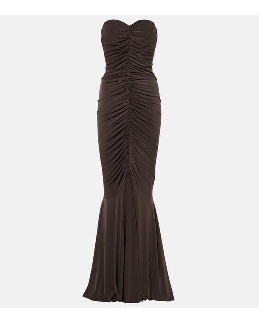 Norma Kamali Brown Strapless Ruched Jersey Gown