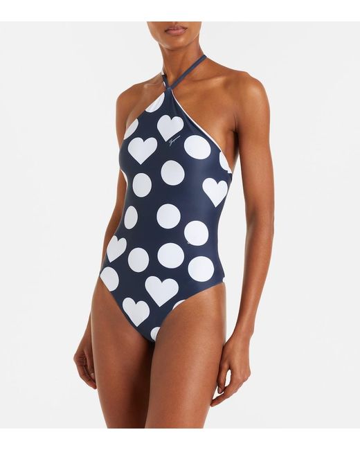 Jacquemus Blue Bastide Printed Halterneck Swimsuit