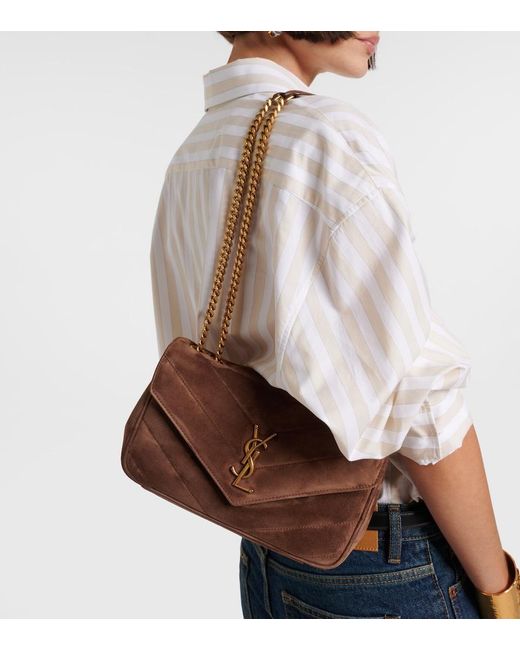 Saint Laurent Brown Loulou Small Matelasse Suede Shoulder Bag