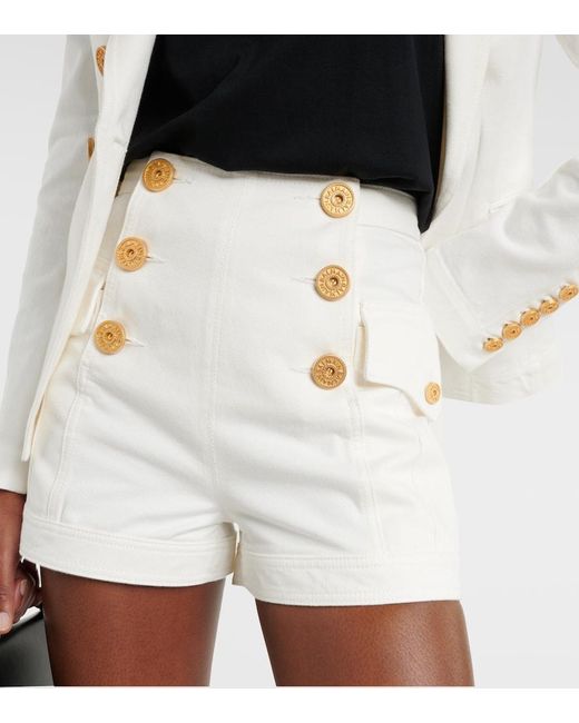 Balmain Highrise Denim Shorts in White Lyst