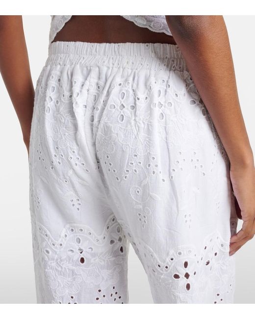 Melissa Odabash White Lula Embroidered Cotton Wide-Leg Pants