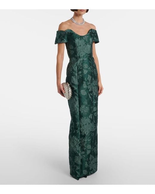 Emilia Wickstead Green Aislinn Floral Cloque Bustier Gown