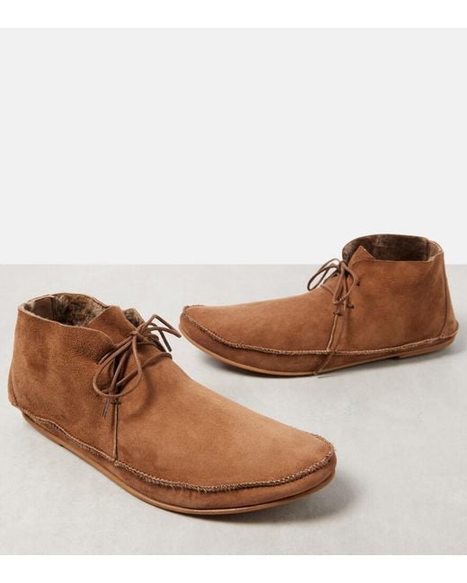 The Row Brown Tyler Shearling-Lined Suede Moccasins