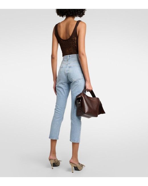 Agolde Blue Riley High-Rise Cropped Straight Jeans