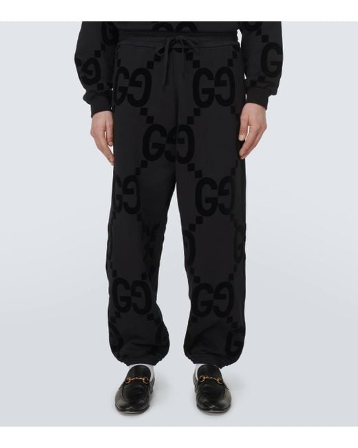 Pantalon De Jogging En Polaire De Coton Avec Imprimé GG Floqué Gucci pour homme en coloris Black