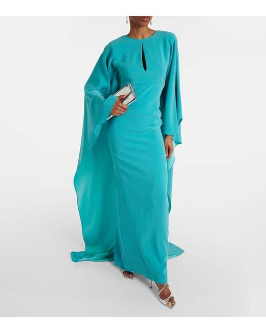 Roland Mouret Blue Cutout Crepe Satin Gown