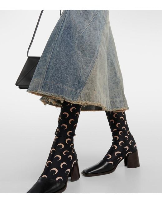 MARINE SERRE Blue All Over Moon Denim Maxi Dress