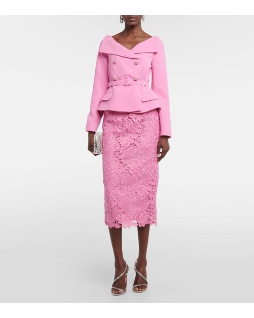 Self-Portrait Pink Off-shoulder Crepe And Lace Midi Dress