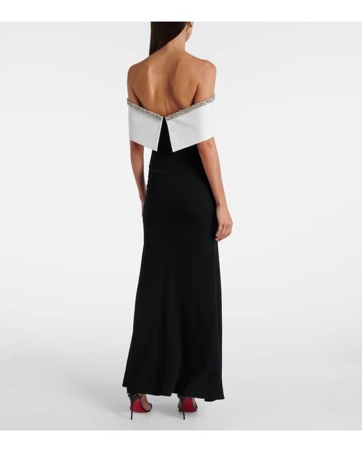 Roland Mouret Black Verzierte Off-Shoulder-Robe Aus Satin