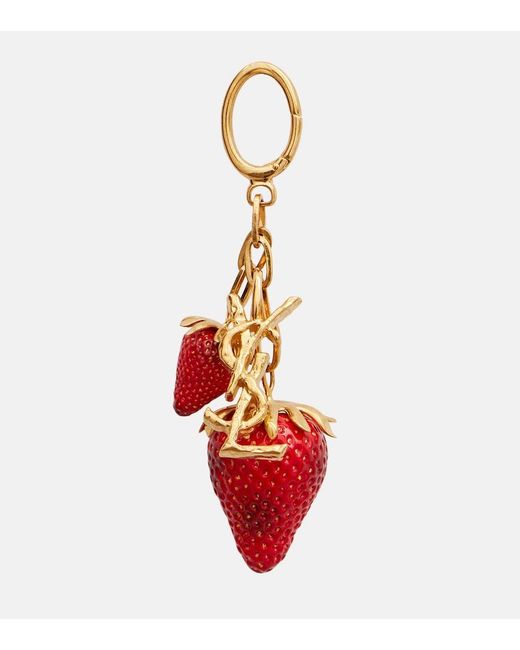 Saint Laurent White Cassandre Strawberry Bag Charm
