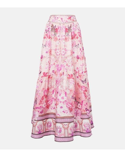 Camilla Pink Floral Embellished Silk Maxi Skirt