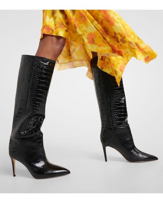Paris Texas Black Croc-effect Leather Knee-high Boots