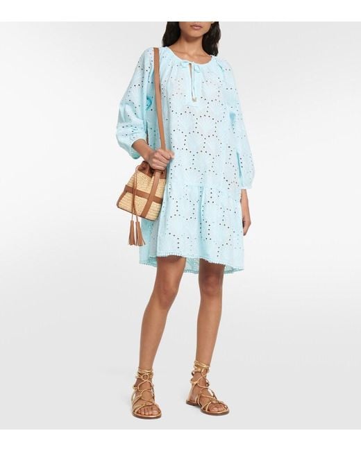 Melissa Odabash Blue Ashley Embroidered Cotton Minidress
