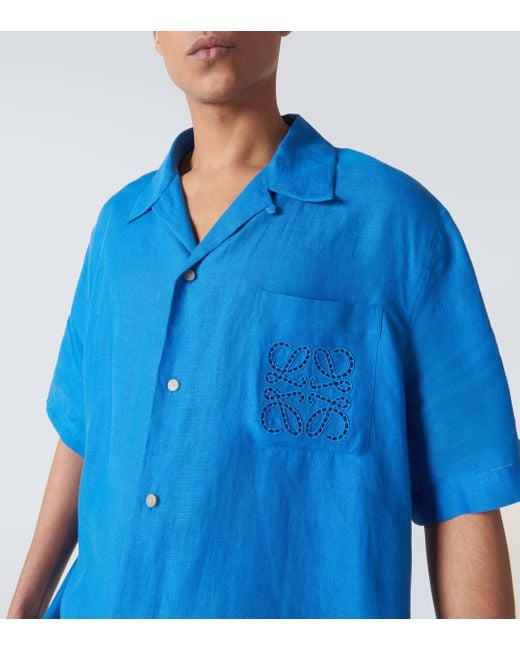 Loewe Blue Paula's Ibiza Anagram Linen Shirt for men