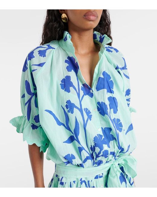 Juliet Dunn Blue Floral Cotton Shirt Dress