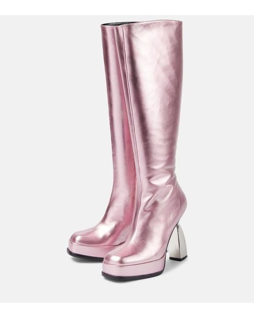 NODALETO Pink Angel Metallic Leather Knee-High Boots
