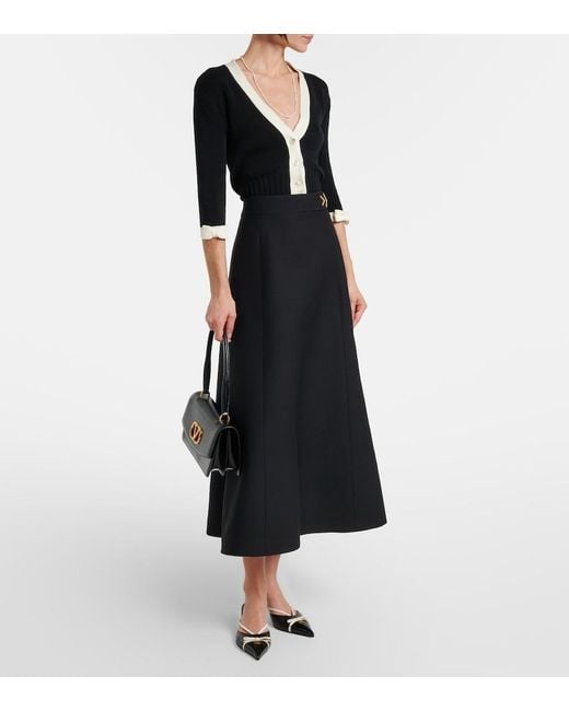 Valentino Black Vgold Crepe Couture Midi Skirt