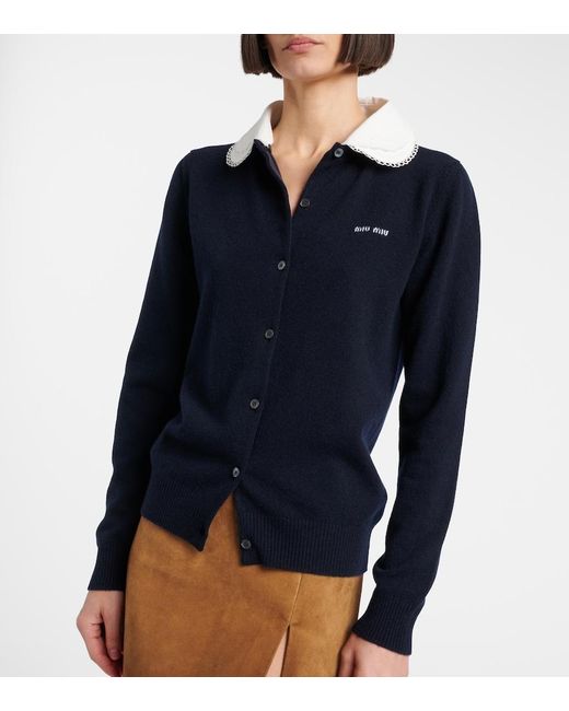 Miu Miu Blue Logo Cashmere Cardigan