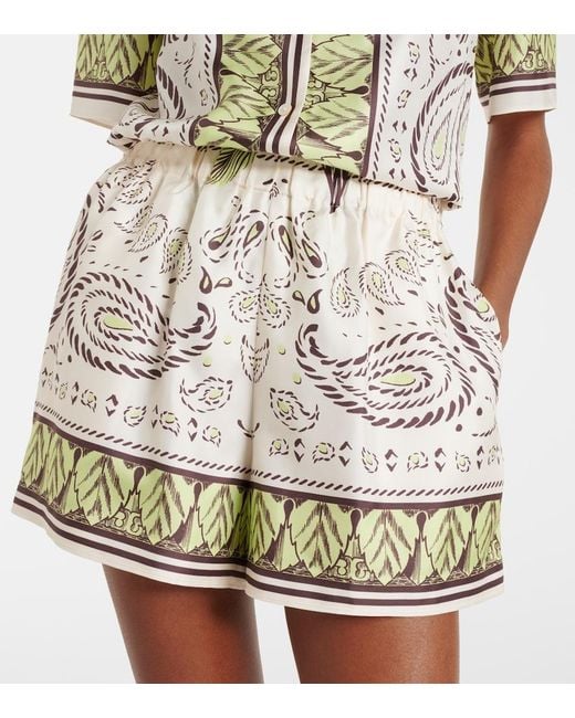 Tory Burch Natural Printed Silk Shorts