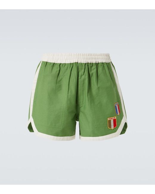 Bode Green Euro Applique Cotton Shorts for men