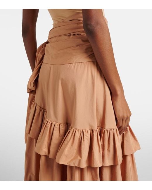 Chloé Brown Asymmetric Ruffled Cotton Maxi Skirt