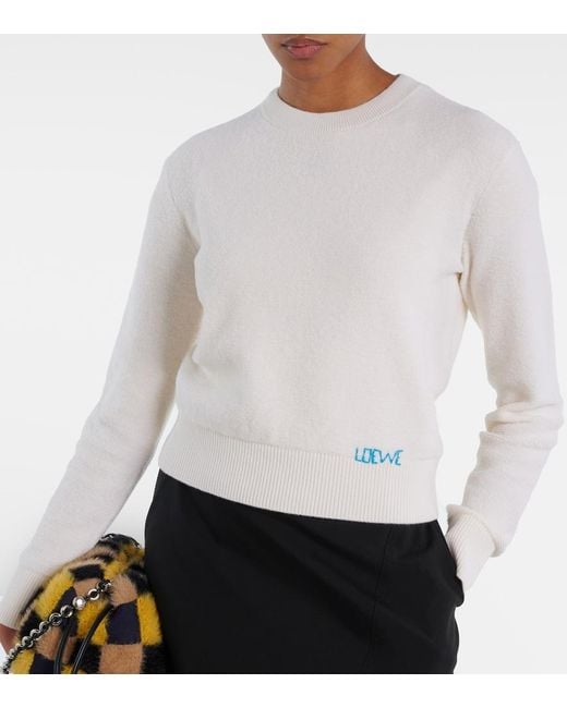 Loewe White Logo Embroidered Wool Sweater
