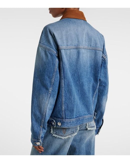 Versace Blue Trucker Suede-Trimmed Denim Jacket