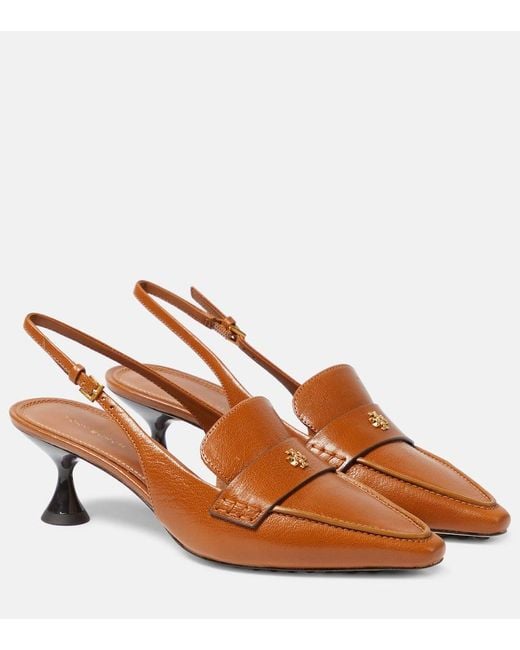 Tory Burch Brown Leather Slingback Pumps