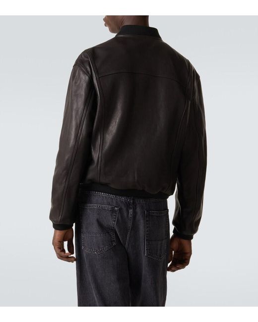 FRAME Black Leather Bomber Jacket for men