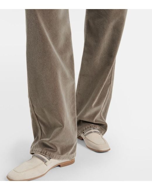 Brunello Cucinelli Gray Mid-Rise Cotton Velvet Straight Pants