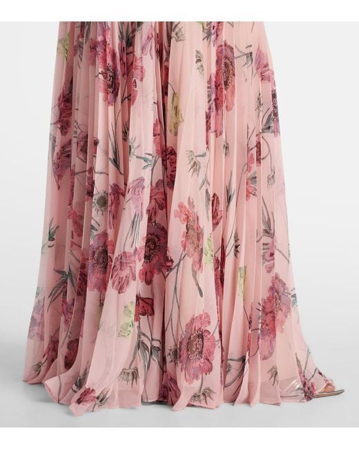 Erdem Red Floral Pleated Voile Gown