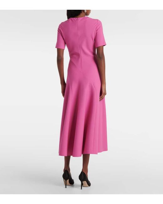 Oscar de la Renta Pink Draped Wool-Blend Midi Dress