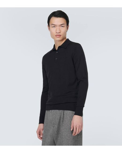 Sunspel Black Wool Polo Shirt for men