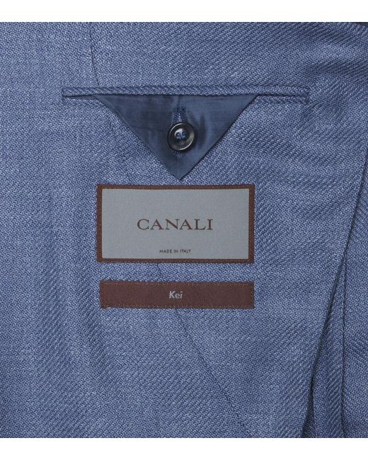 Canali Blue Wool, Silk, And Linen Blazer for men