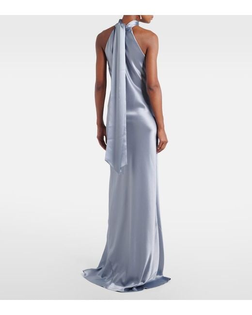 Galvan Blue Sienna Halterneck Satin Gown