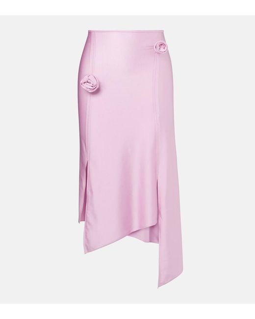 Coperni Pink Floral-Applique Satin Midi Skirt