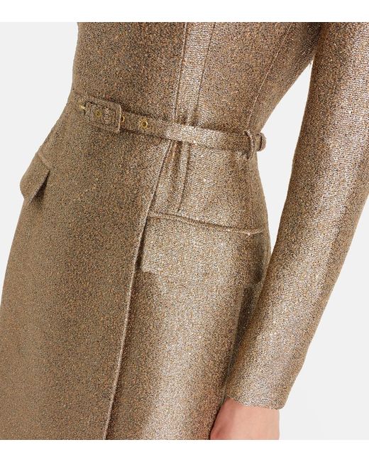 Emilia Wickstead Brown Kalonice Belted Sequined Tweed Midi Dress