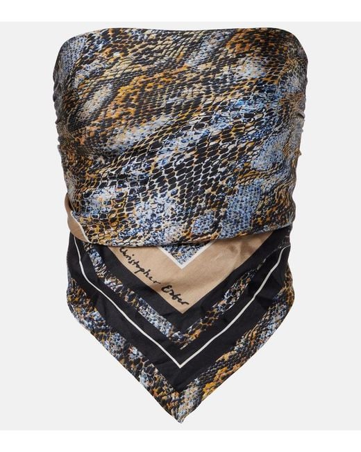 Christopher Esber Gray Snake-Print Silk Scarf