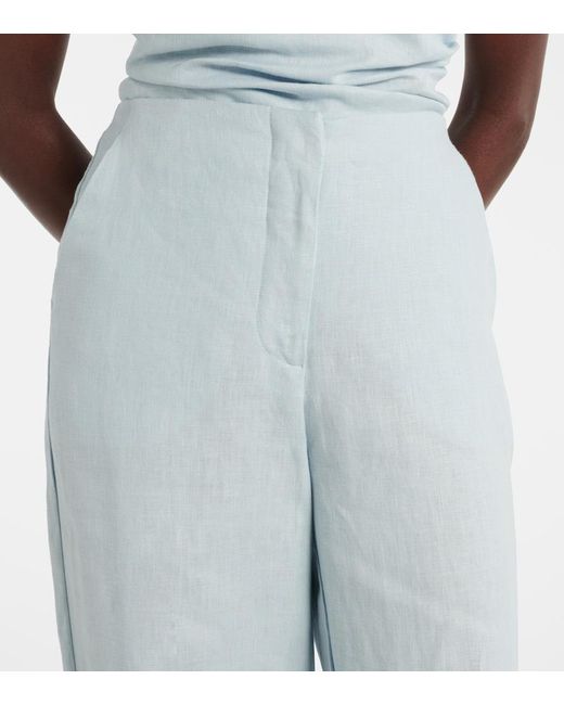 Faithfull The Brand Blue Lulea High-Rise Linen Wide-Leg Pants