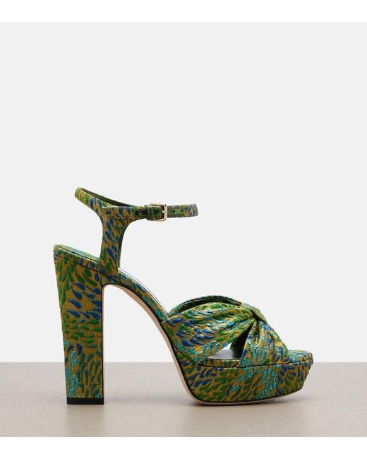 Jimmy Choo Green Heloise Brocade Platform Sandals