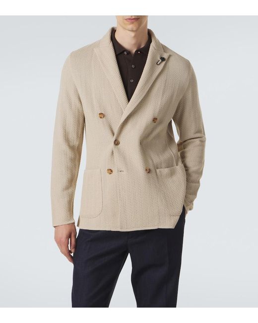 Lardini Natural Double-Breasted Virgin Wool Blazer for men