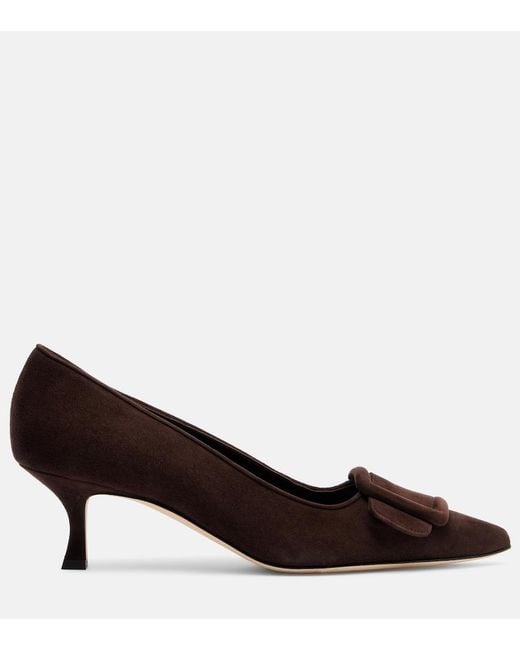 Manolo Blahnik Black Maysale 50 Suede Pumps