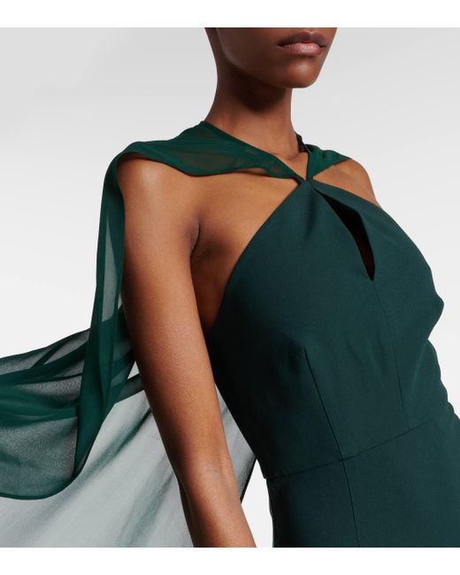 Roland Mouret Green Caped Satin Crepe Gown