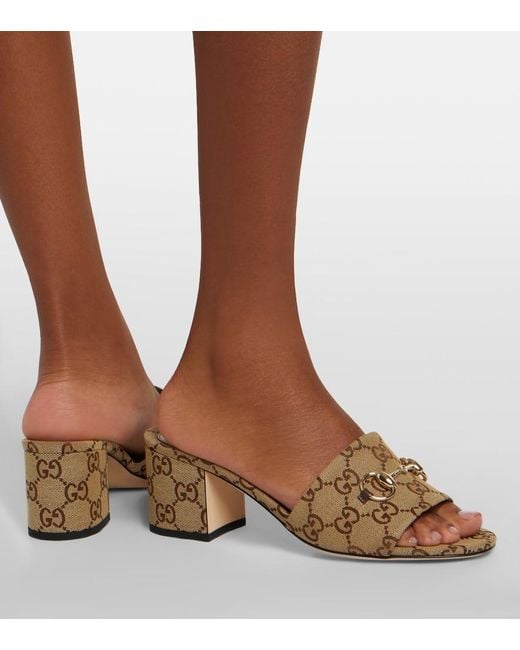 Gucci Brown Horsebit Gg Canvas Mules