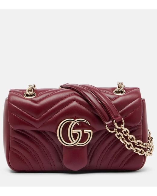 Gucci Red Gg Marmont Small Leather Shoulder Bag